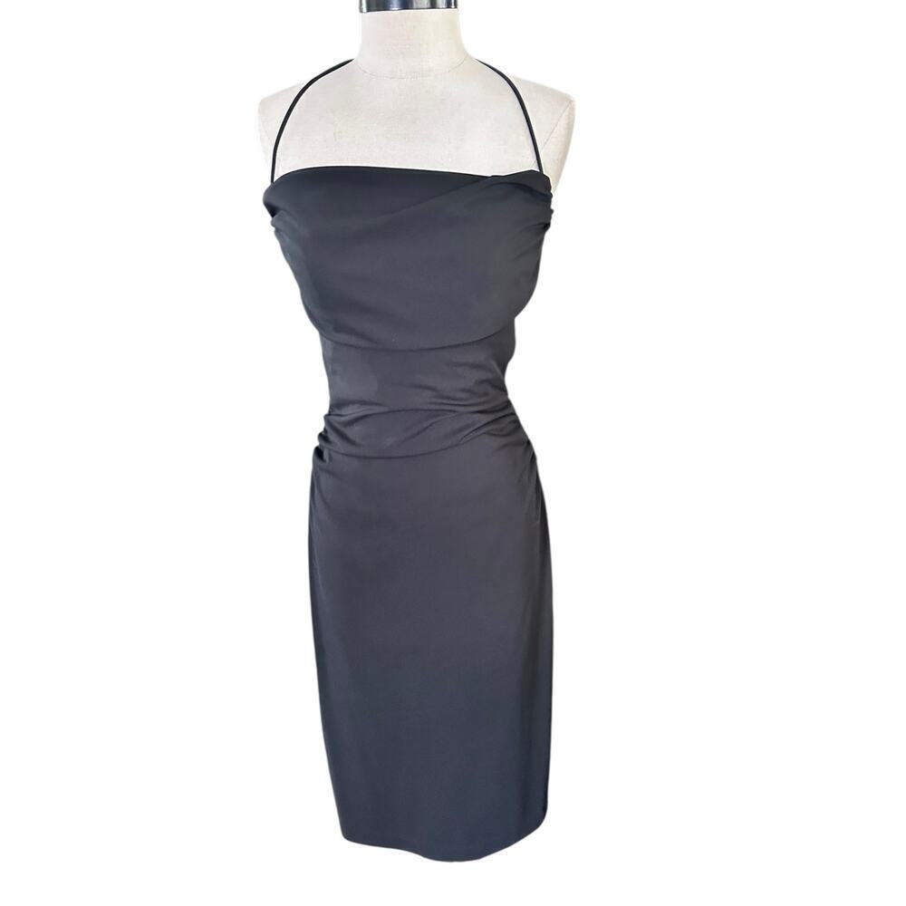 Vintage Nicole Miller Collection Black Halter Neck Sleeveless Midi Dress Size 6